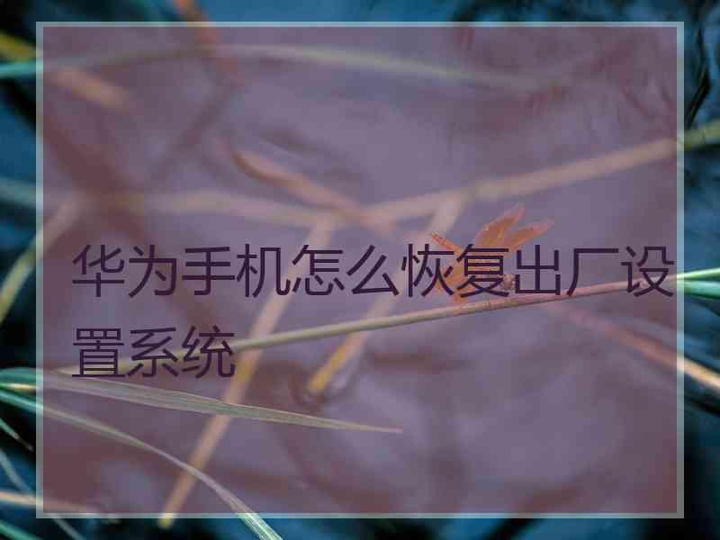 华为手机怎么恢复出厂设置系统